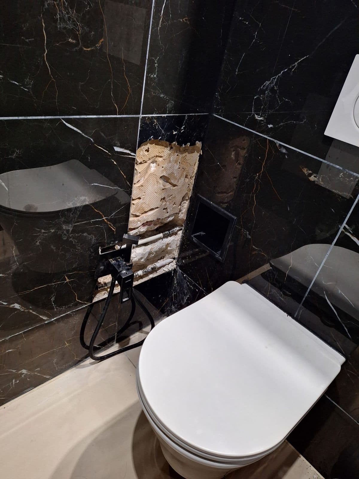 Toilet en badkamer zwart marmer: resultaat, foto 2
